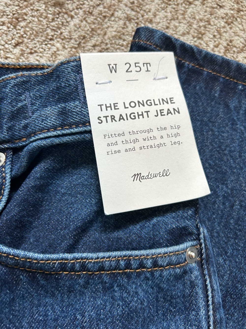Made well The Longline Straight Jean 25T in Medium Blue NWT - Picture 4 of 5